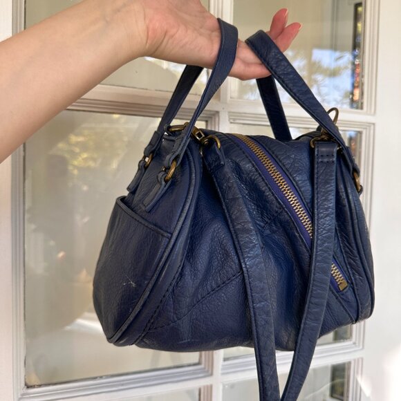 Vintage Unique Blue Leather Convertible Hobo International Purse - Picture 4 of 13